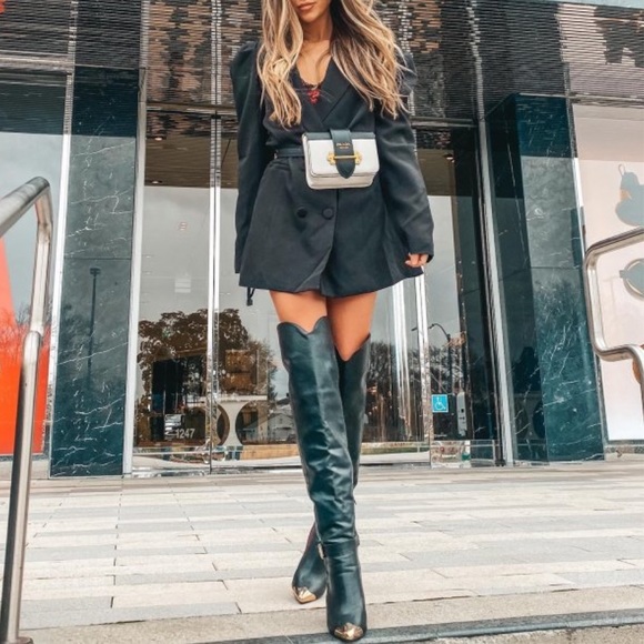 Dorothy Black Over The Knee Thigh High Boots with Gold Cap Toe \u0026 Side Buckle | Color: Black/Gold | Size: 7 | Thedenimbar's Closet